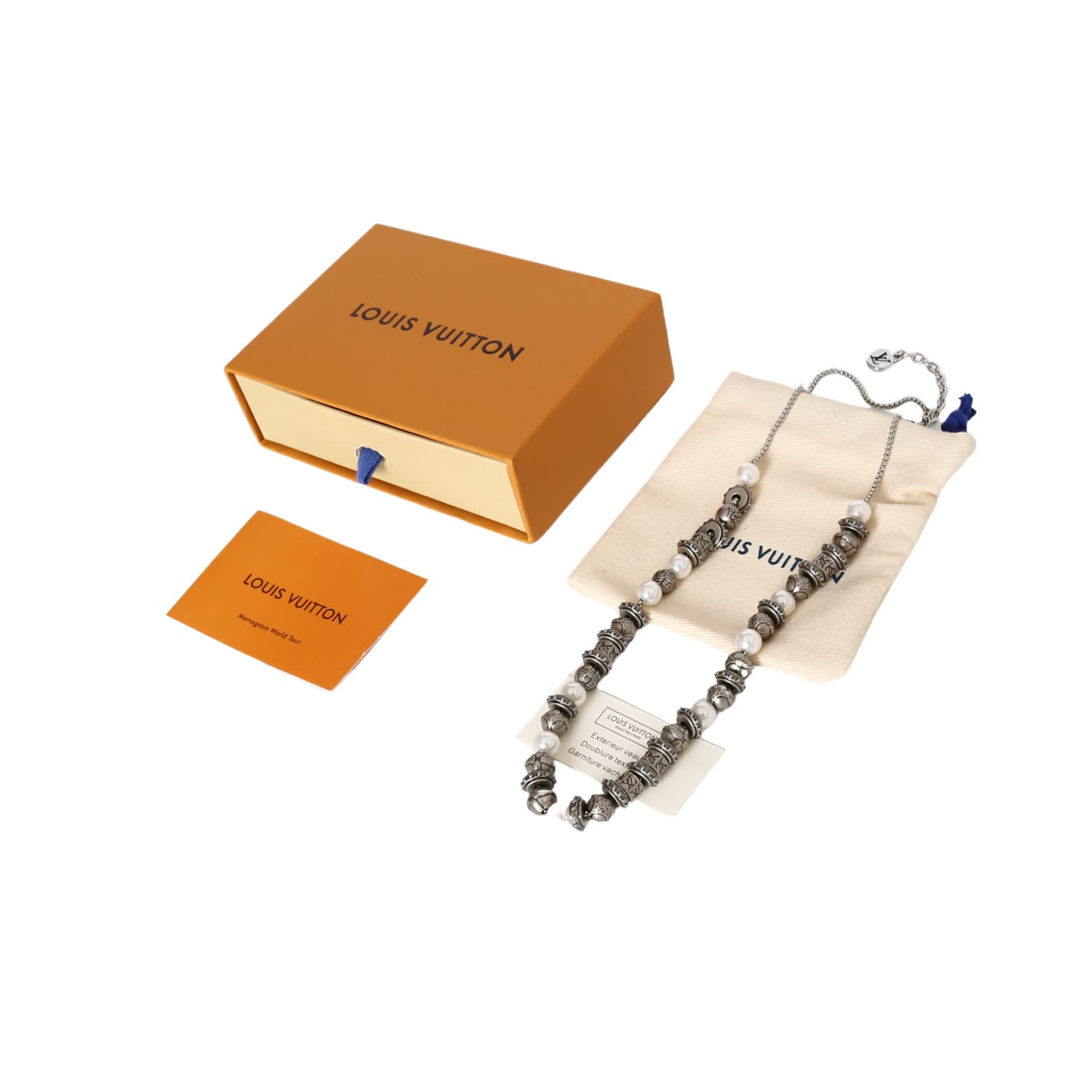Louis Vuitton Silver Tone Beaded Necklace-M03619